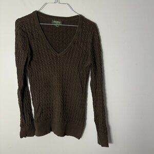 EUC Eddie Bauer Womens V Neck Sweater Cotton Brown M Medium